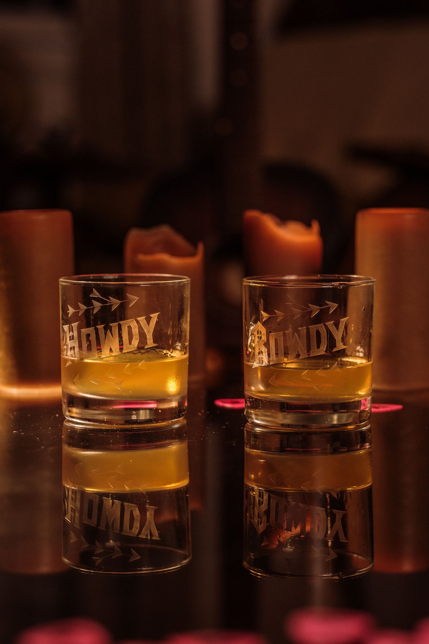 Howdy & Rowdy Etched Low Ball Glasses