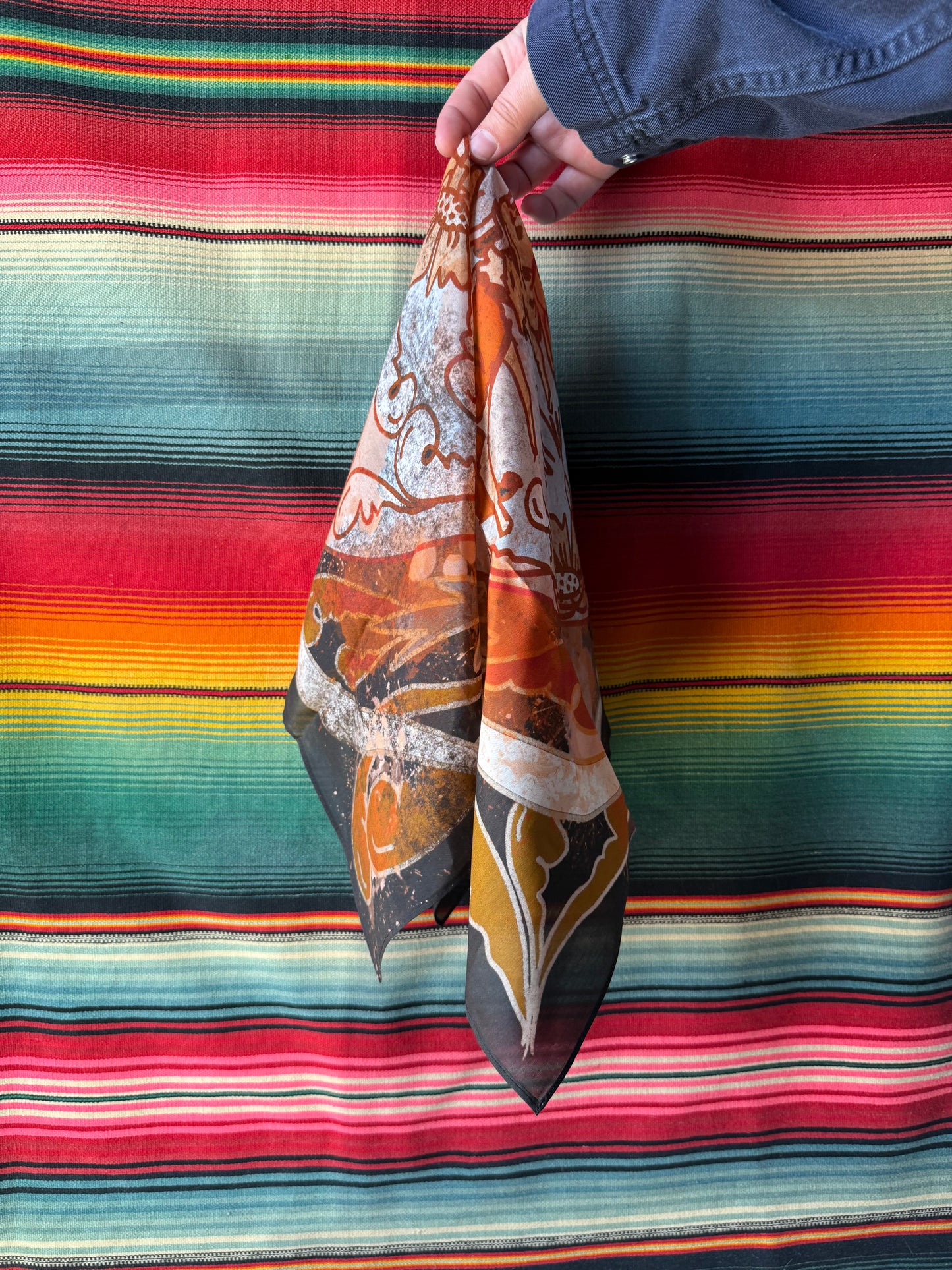 Cattle Drive Western Floral Cowboy Silk Scarf