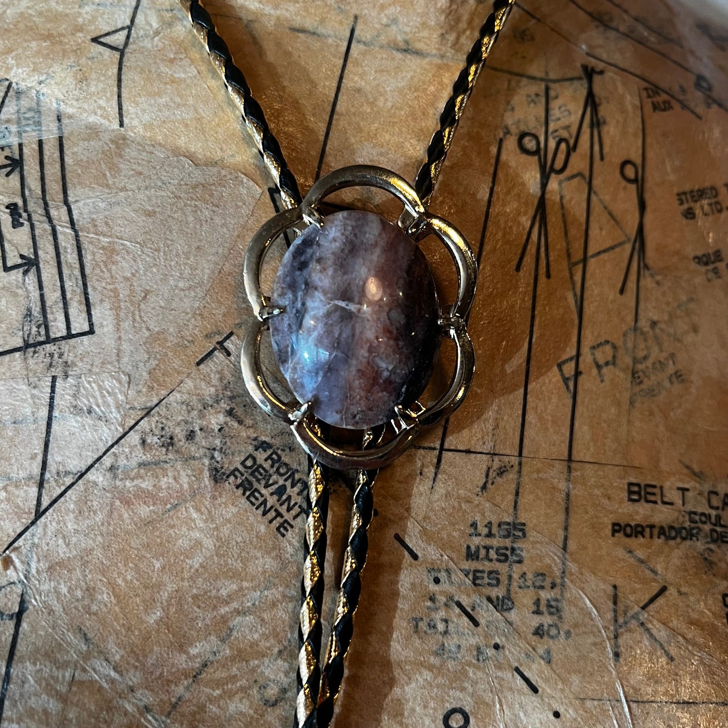 Purple Stone Bolo with Gold Flower Setting