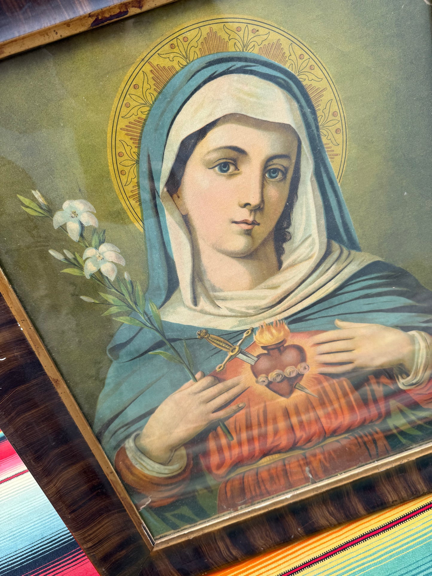 Antique Mary Sacred Heart Lithograph