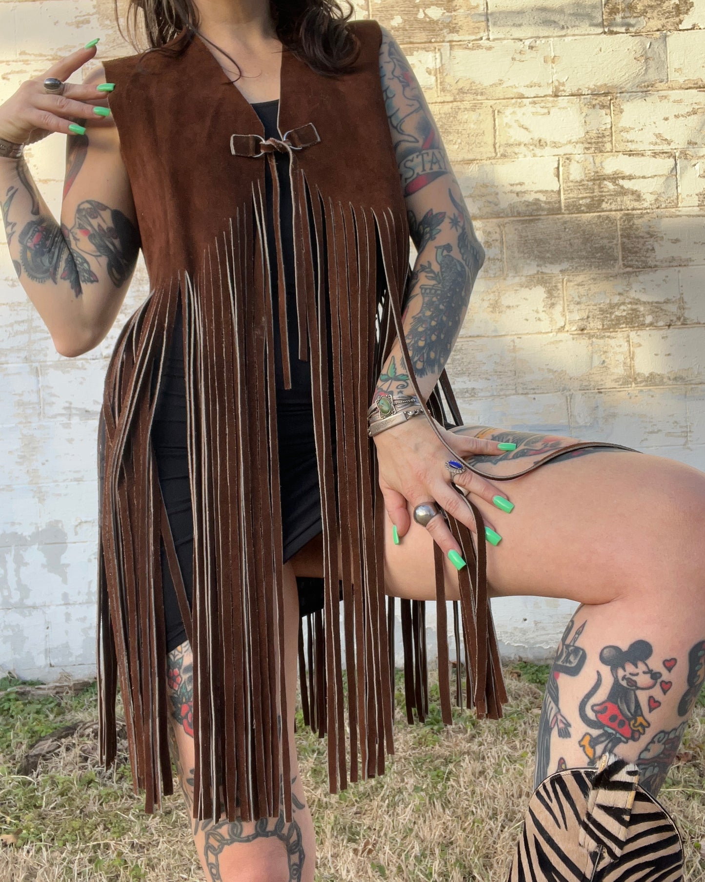 1970s Brown Suede Fringe Vest