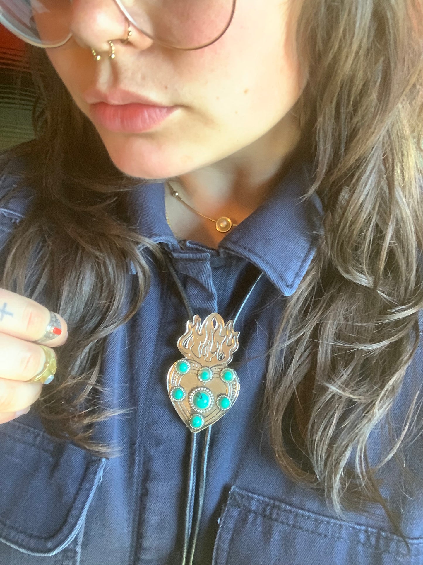 Flaming Heart Turqoiuse Bolo Tie