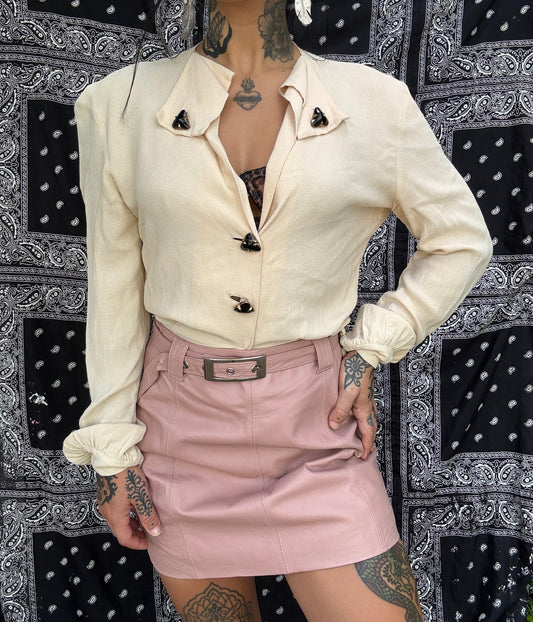 1940s Crepe Blouse w/ Clubs Buttons AS IS