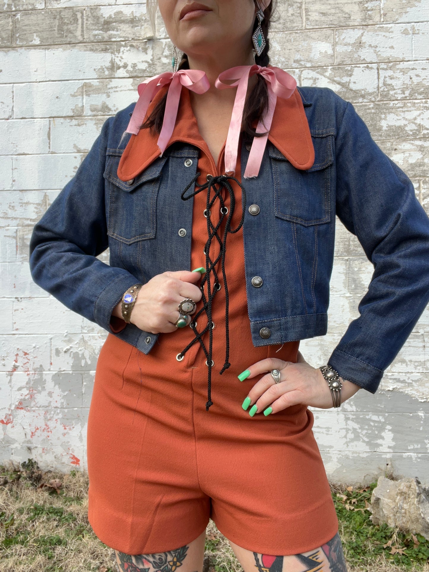 1970s Lace Up Romper
