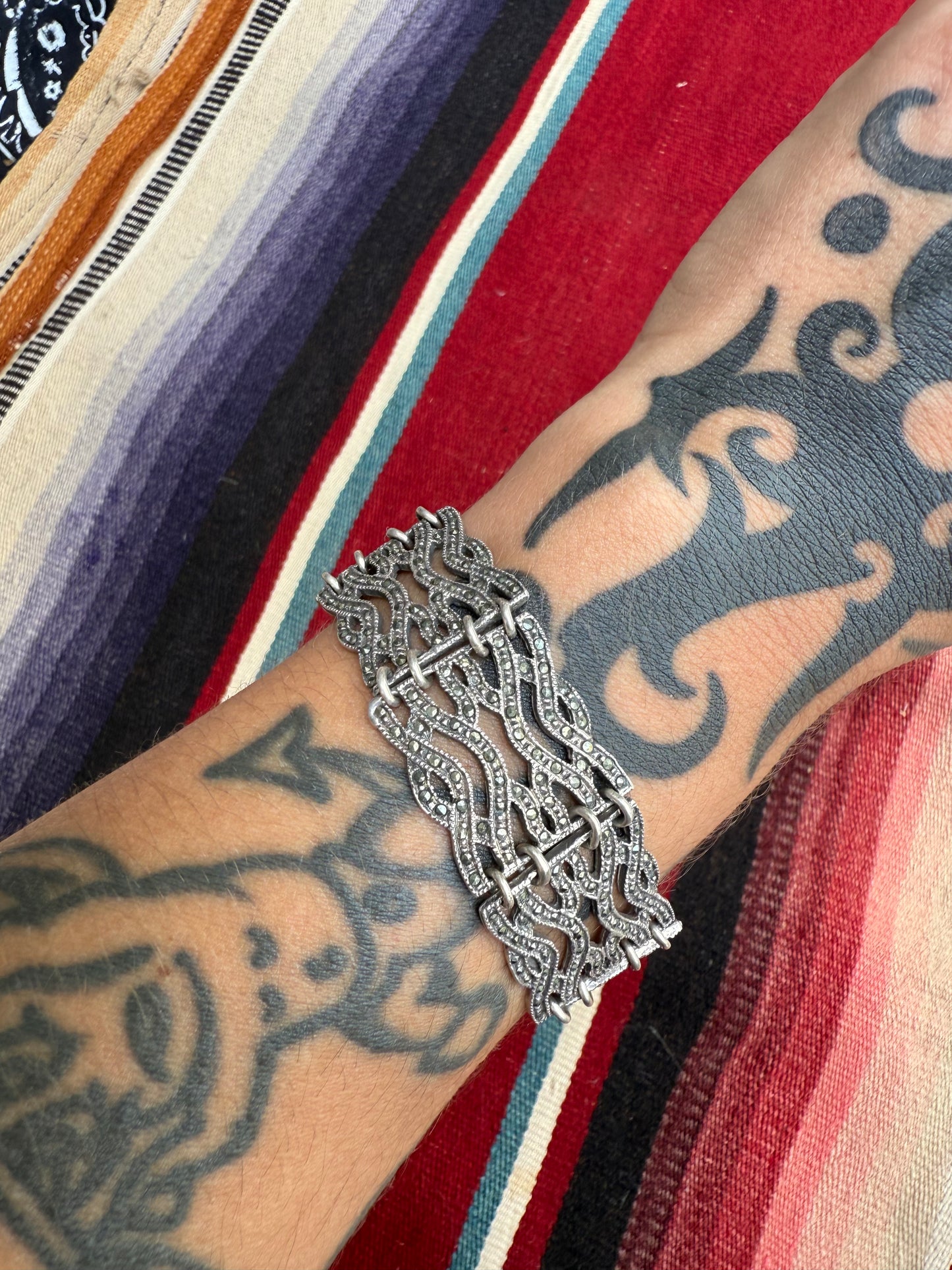 Marcasite sterling bracelet and heart clasp (MA)