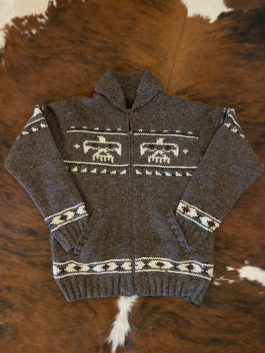 Men's Dark Wool Knit Sweater with Eagle