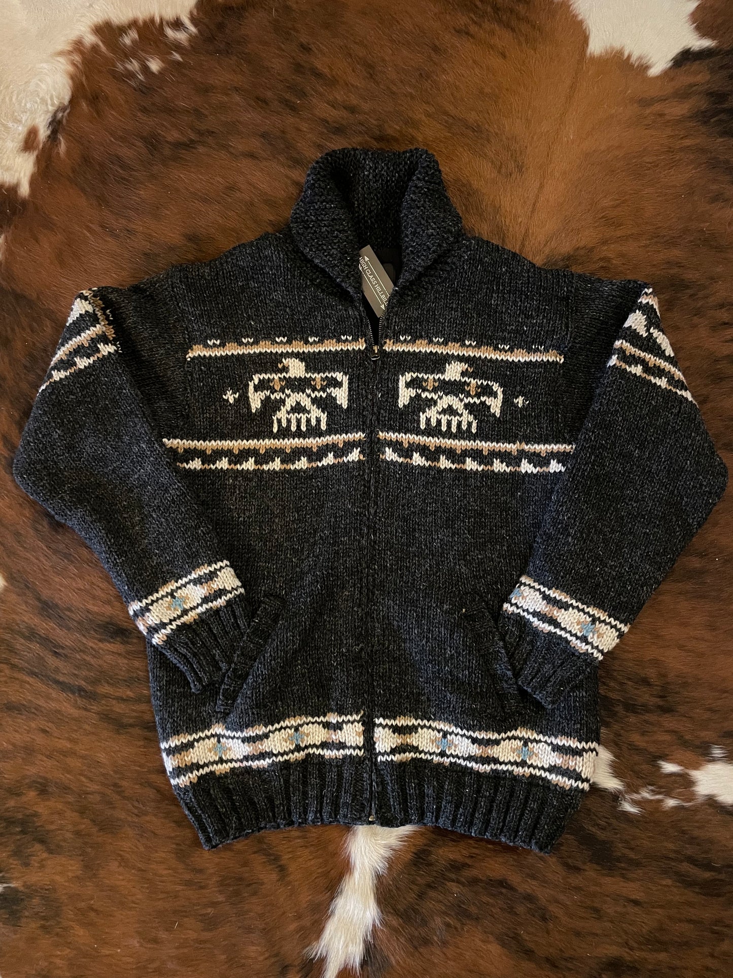 Men's Black Wool Knit Sweater with Eagle