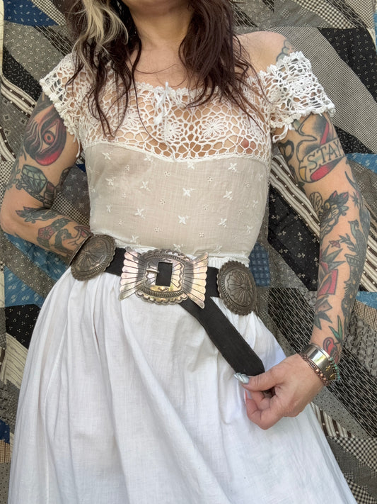 Vintage Coin Silver Concho Belt