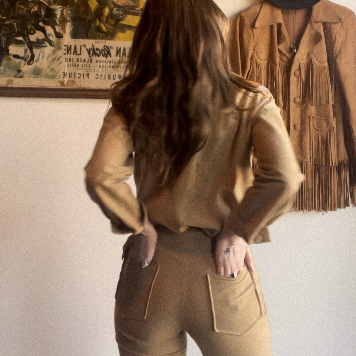 Suede Western Suit with Patchwork leather Desert Scene