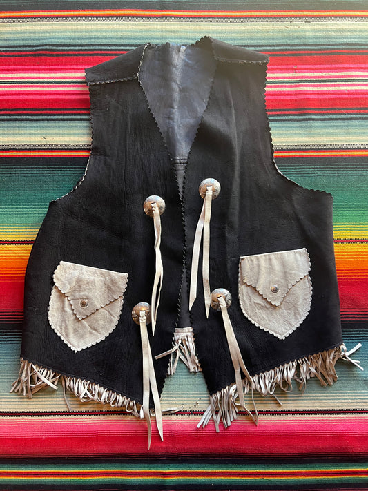 Vtg Leather Fringe Concho Vest