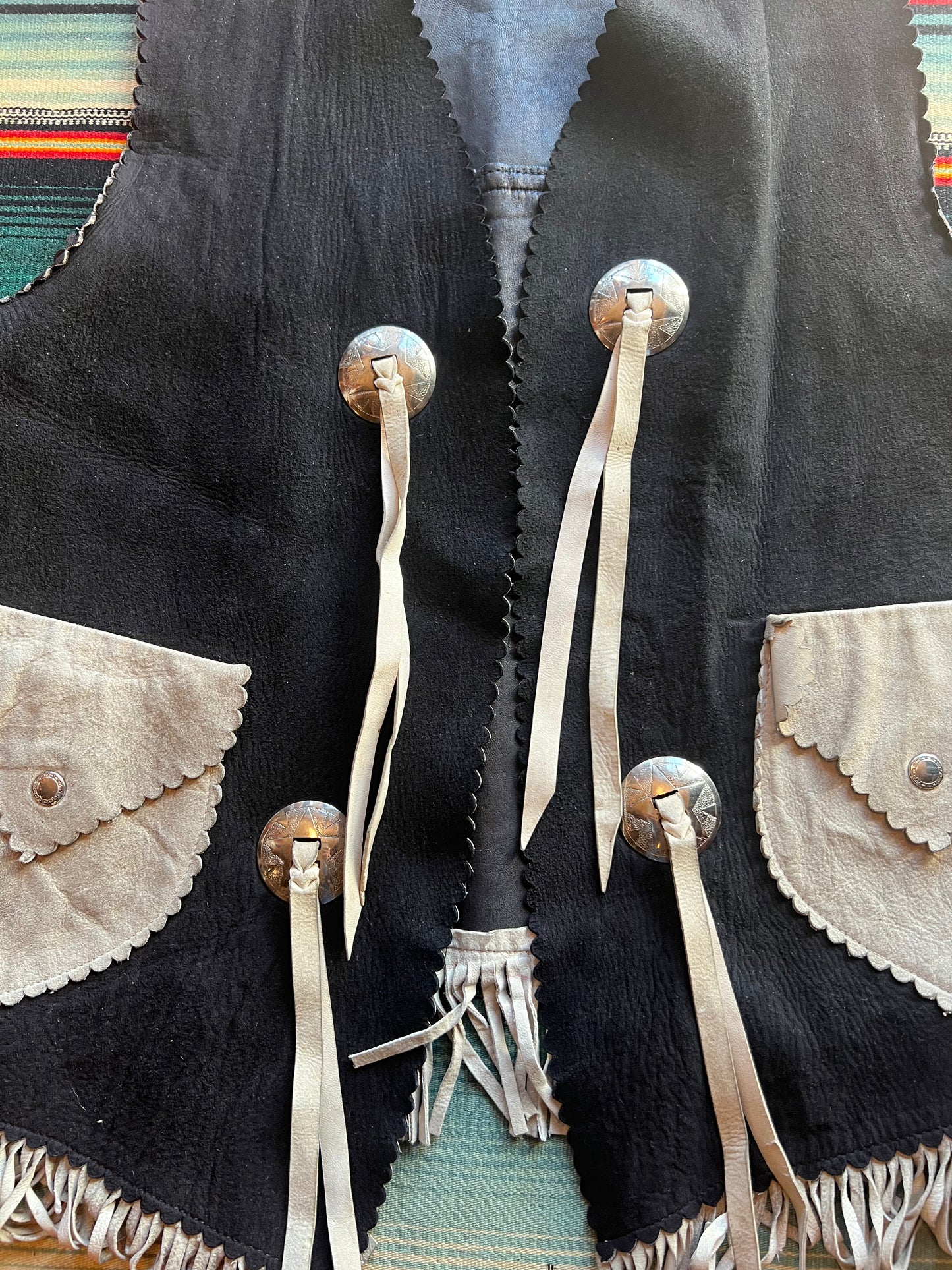 Vtg Leather Fringe Concho Vest