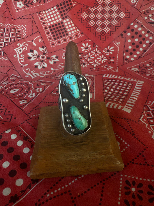 Vintage Sterling and turquoise two stone ring (MA)