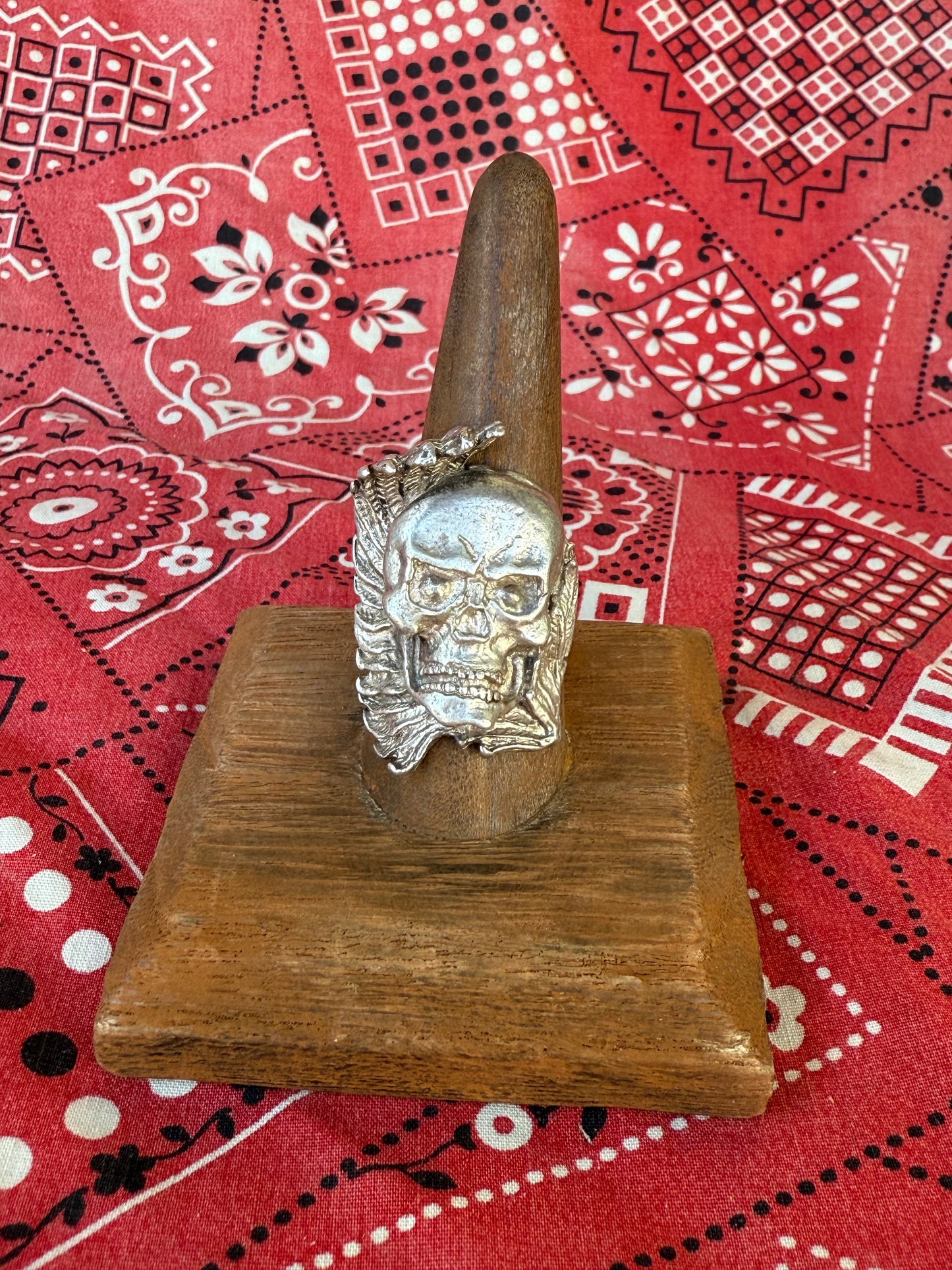 Vintage skull and eagle wing sterling biker ring