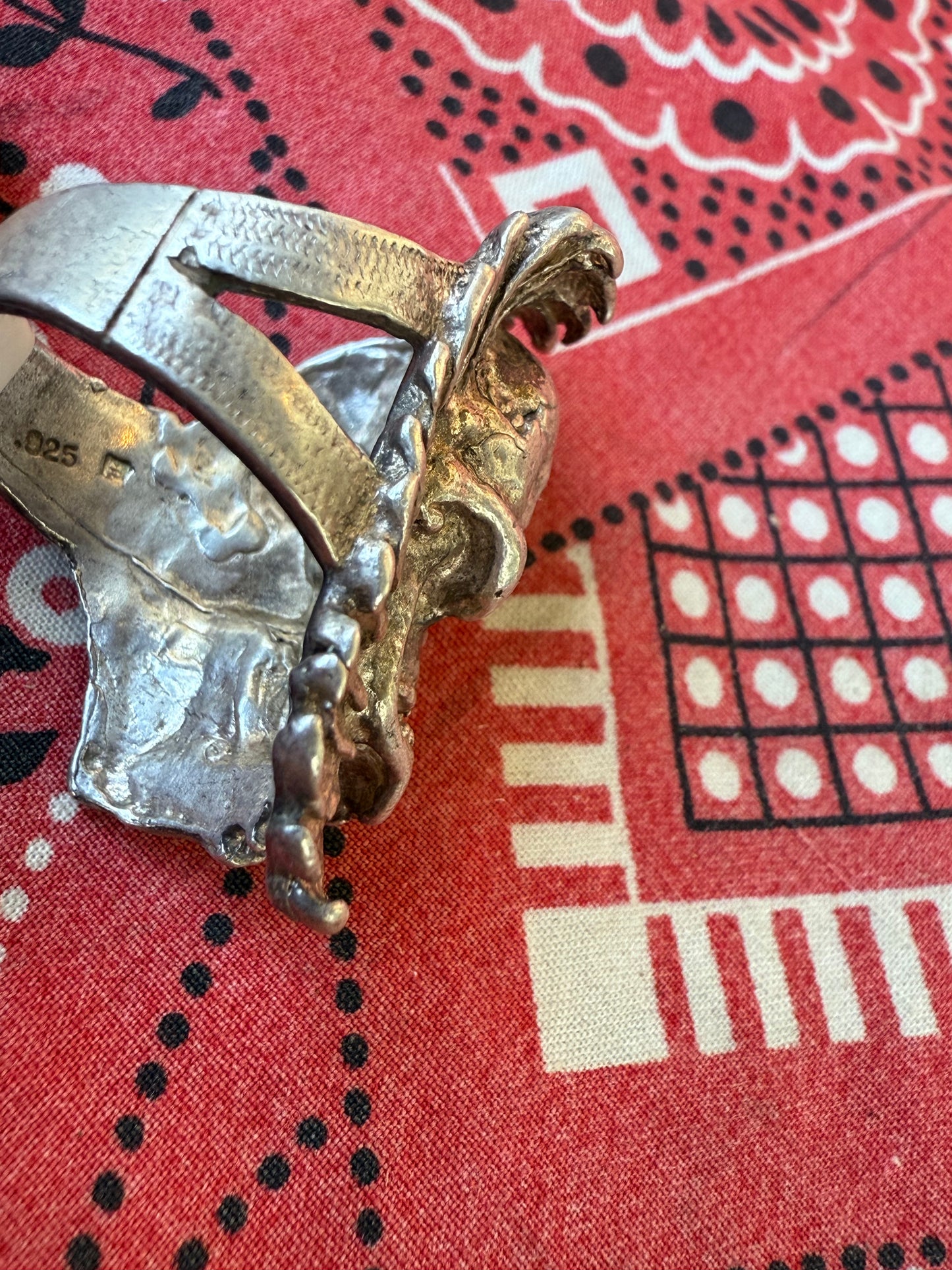Vintage skull and eagle wing sterling biker ring