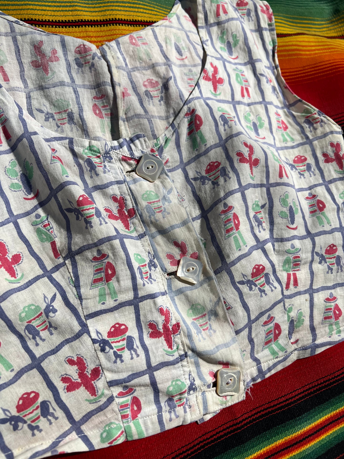 40s Mexican Novelty Print Top