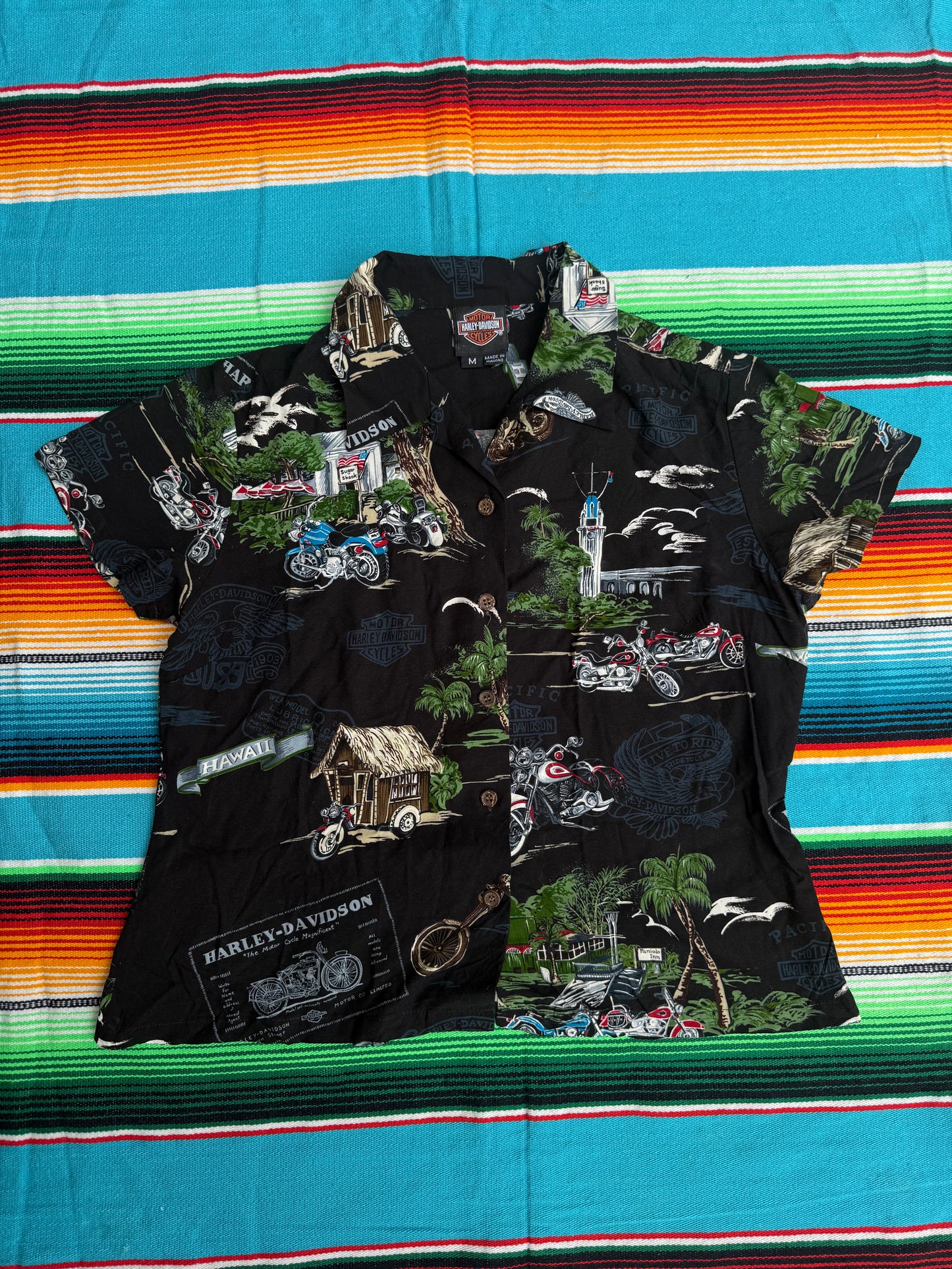 Harley Davidson Hawaiian Shirt Black M