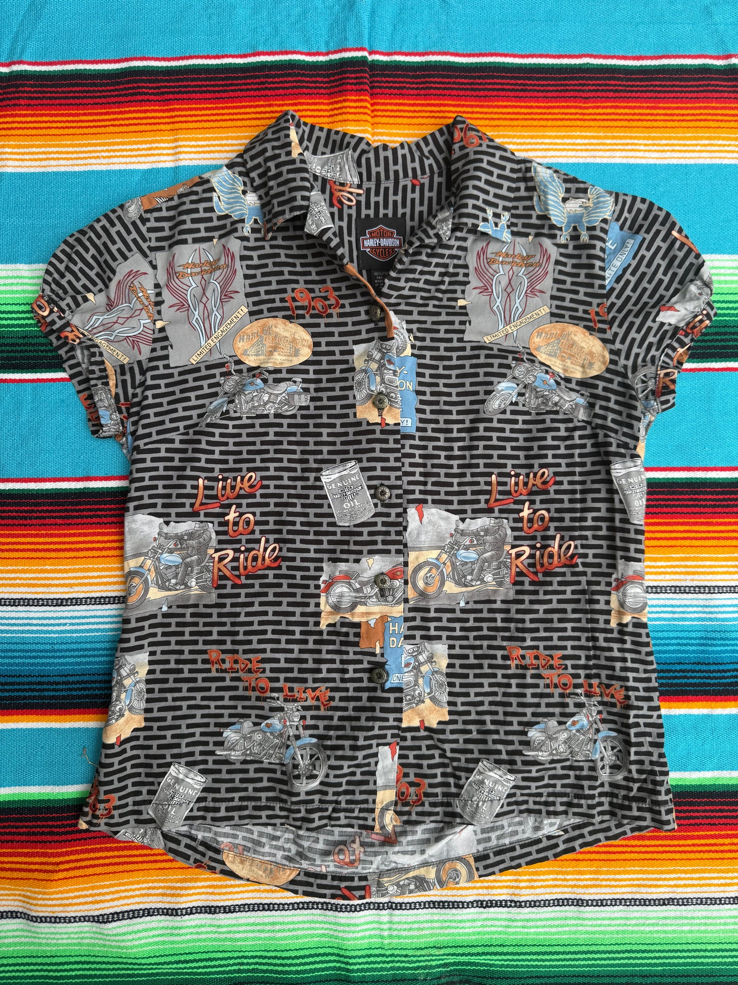 Harley Davidson Button Up Live to Ride
