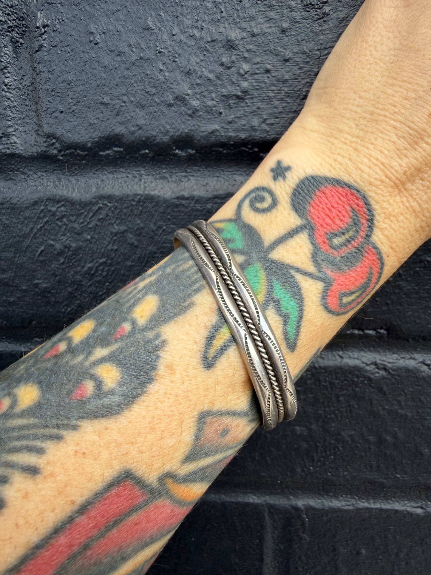 Thick stamped sterling cuff (MA)