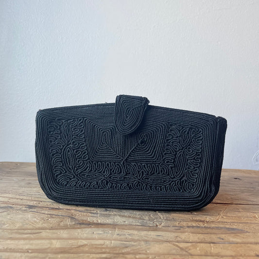 Vintage Black Woven Clutch