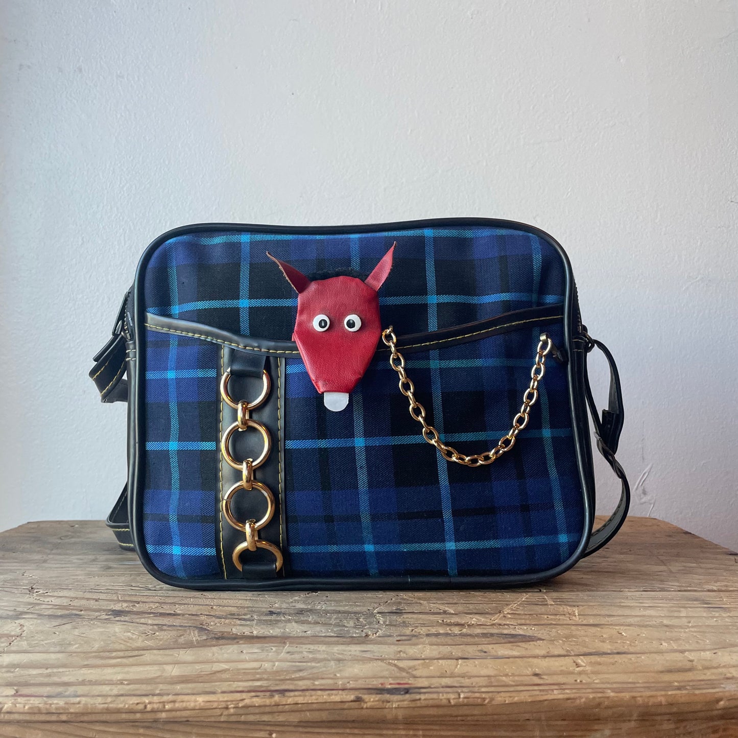 Spanish Blue Plaid Purse w Donkey Coinpurse