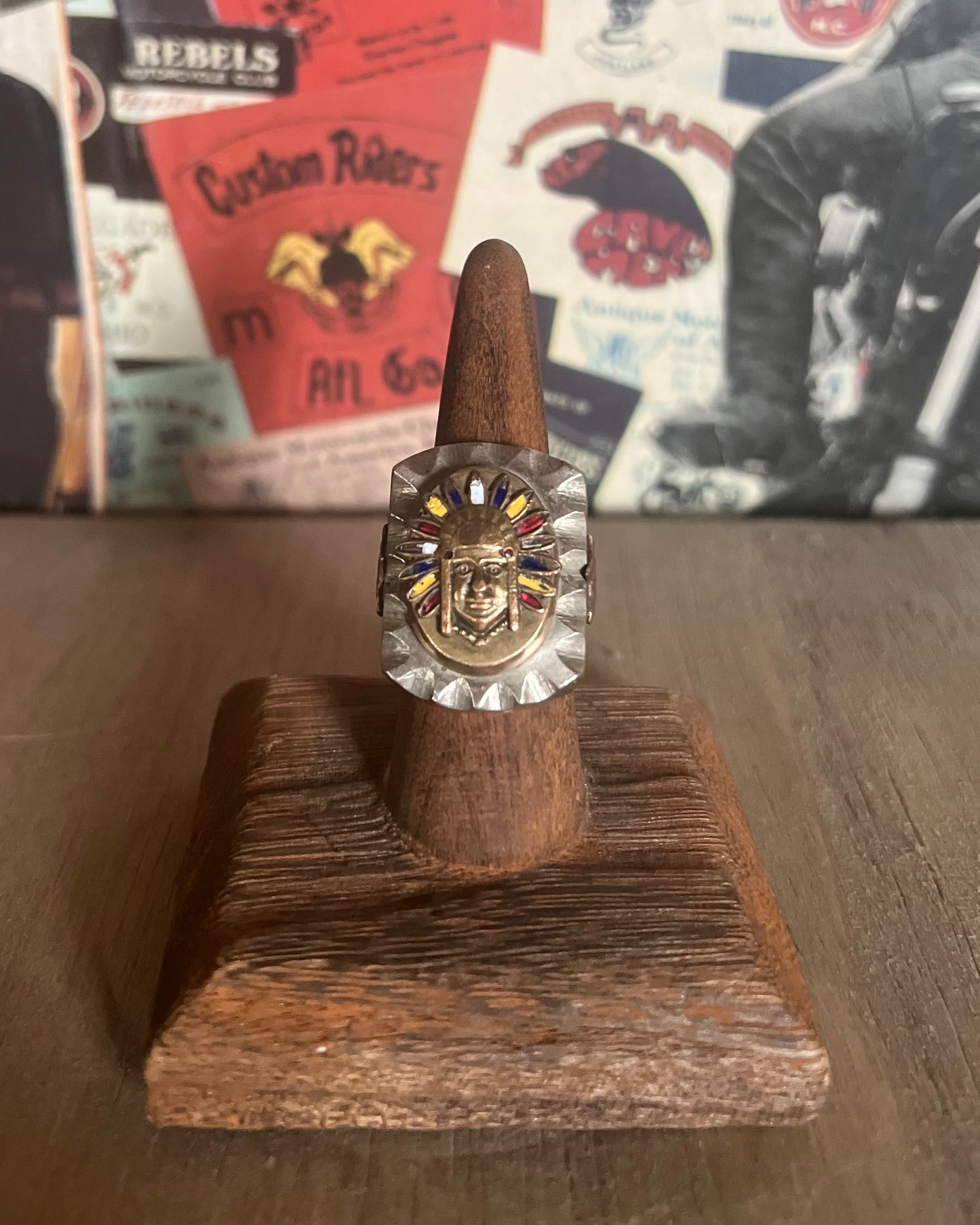 Mexican Biker Ring Enamel Head Dress