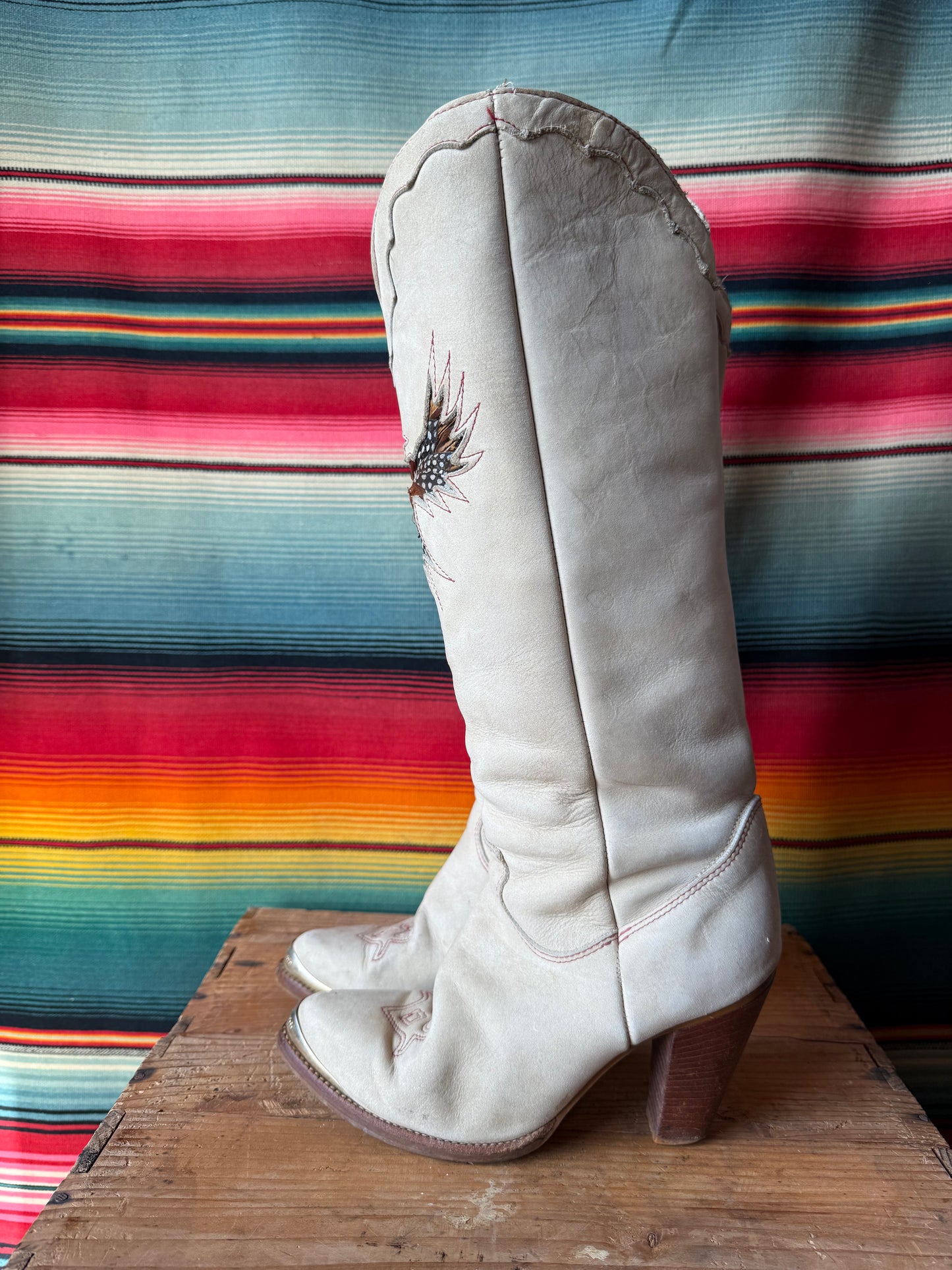 1980s Zodiac Feather Inlay Boots 6.5
