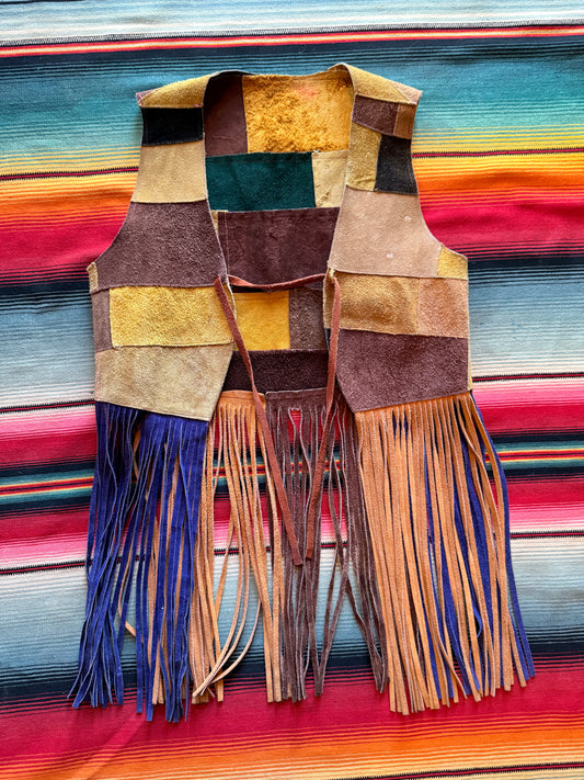 1970s Patchwork Suede Fringe Vest