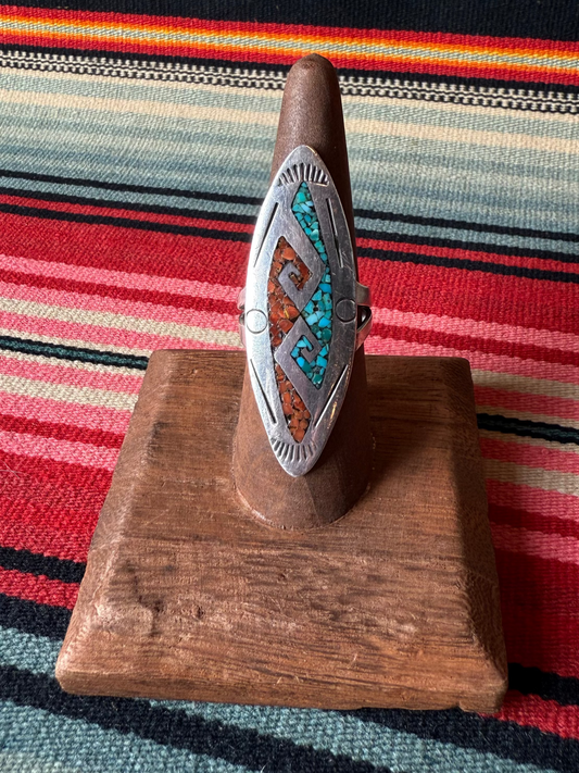 Vintage crushed turquoise and coral ring