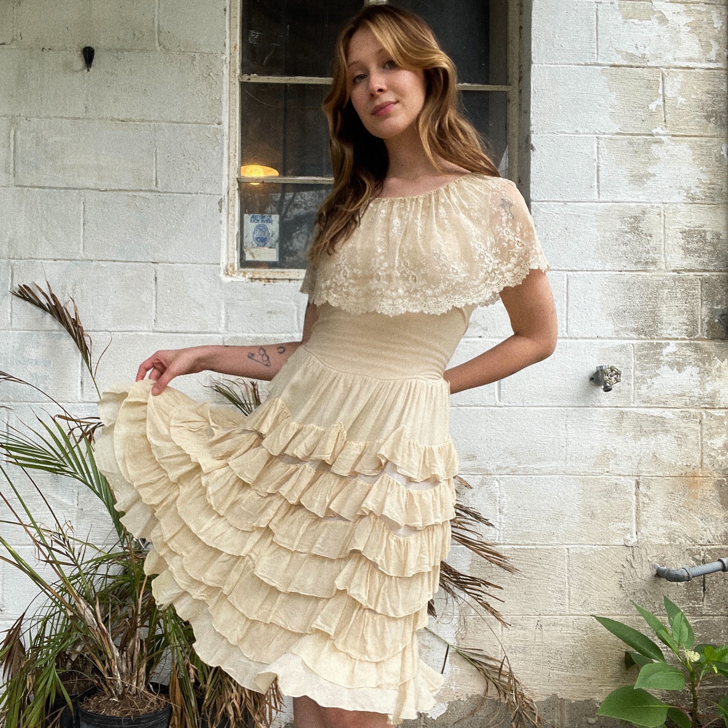 1930s Ivory Ruffle Silk Dress (women's 2/4)