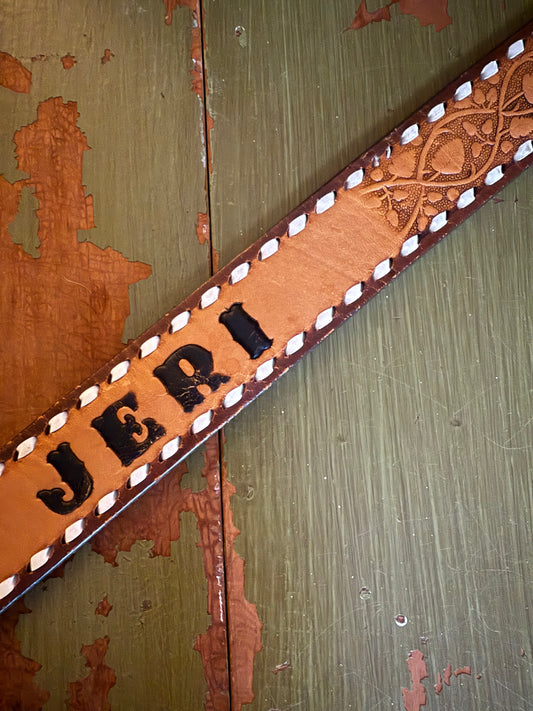 VTG "Jeri" Leather Tooled Belt