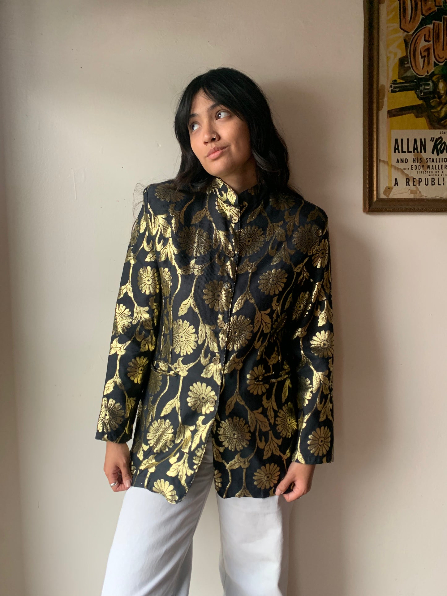 "Free & Easy" Mandarin Collar Gold Lame Jacket