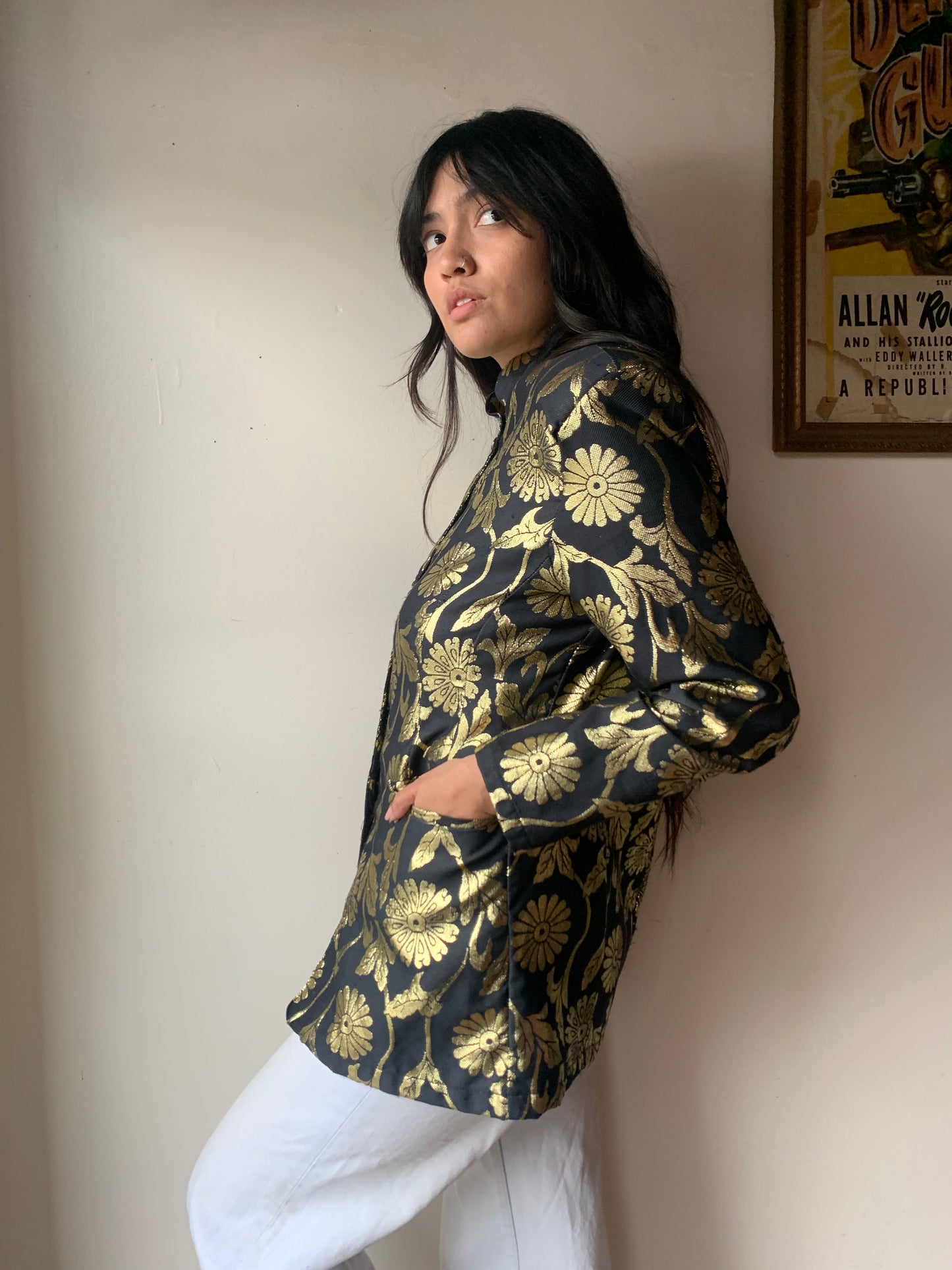 "Free & Easy" Mandarin Collar Gold Lame Jacket