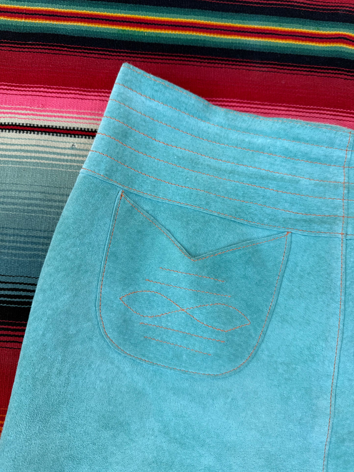 Y2K Teal Suede Skirt