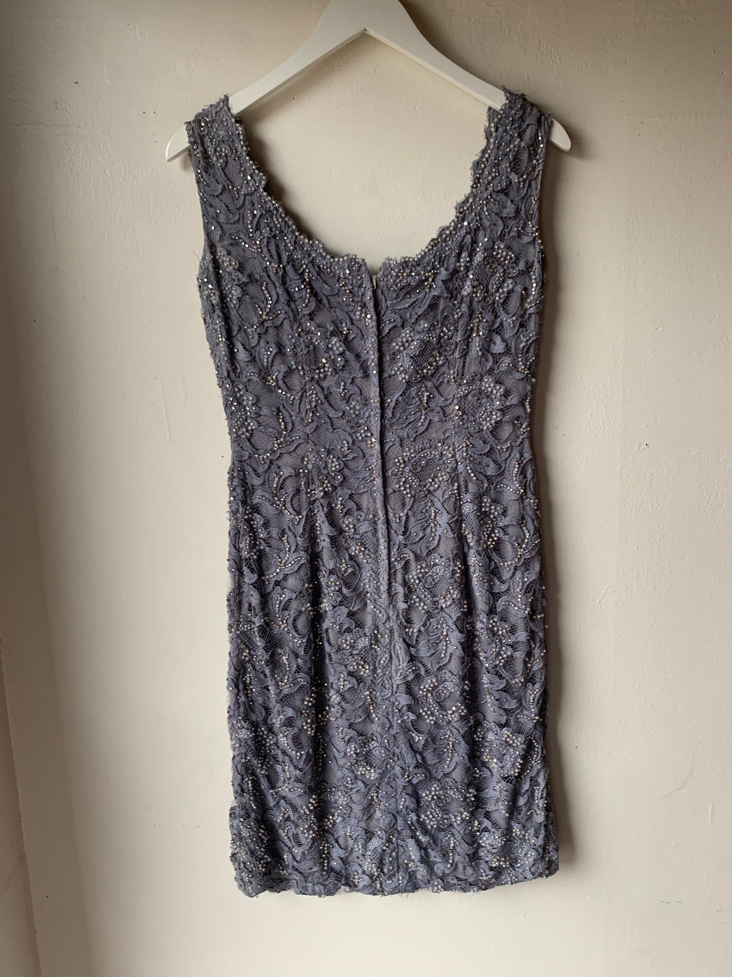 1960s Gray Lace Cocktail Dress with Beading by Charlotte's West