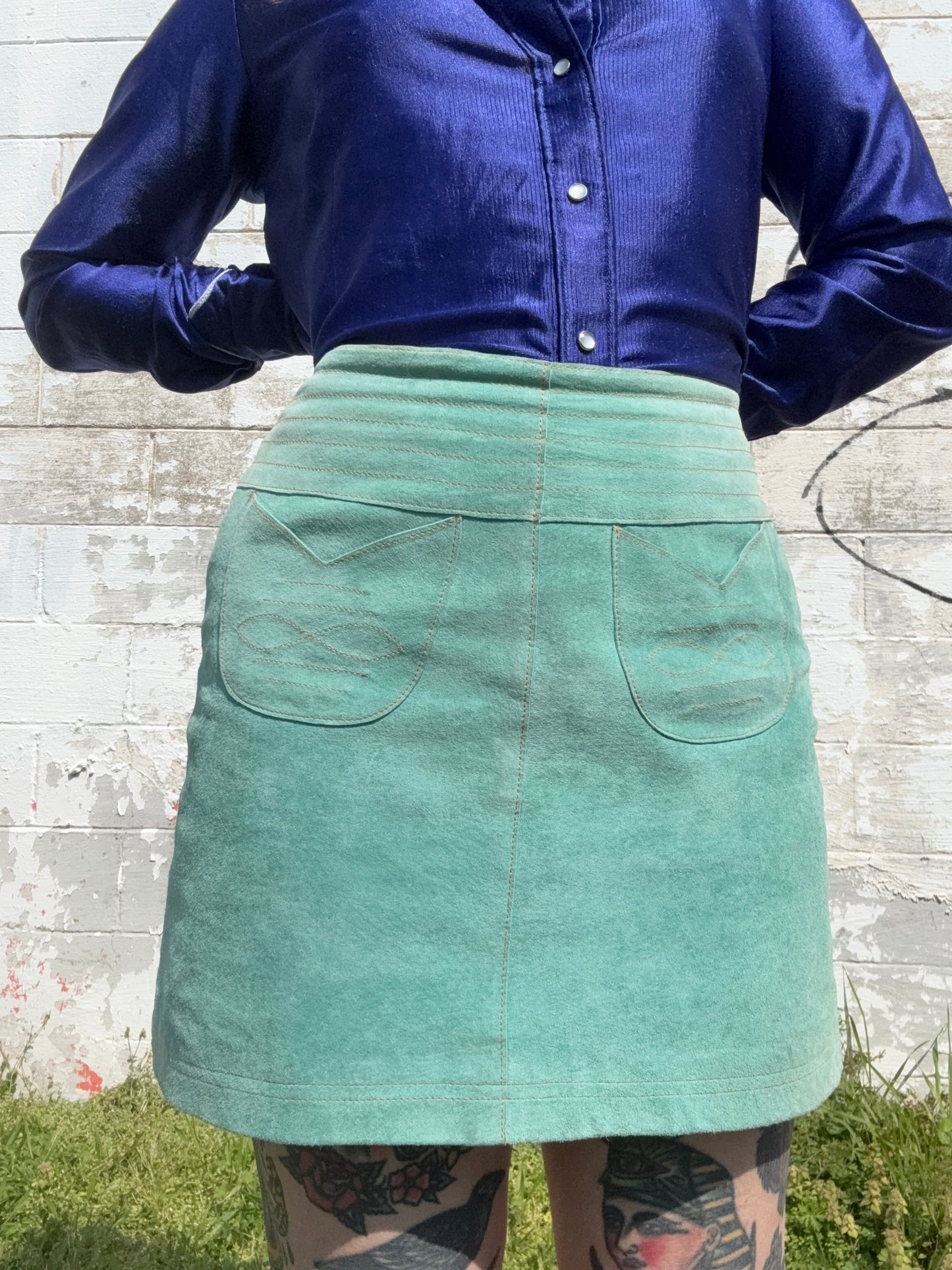 Y2K Teal Suede Skirt