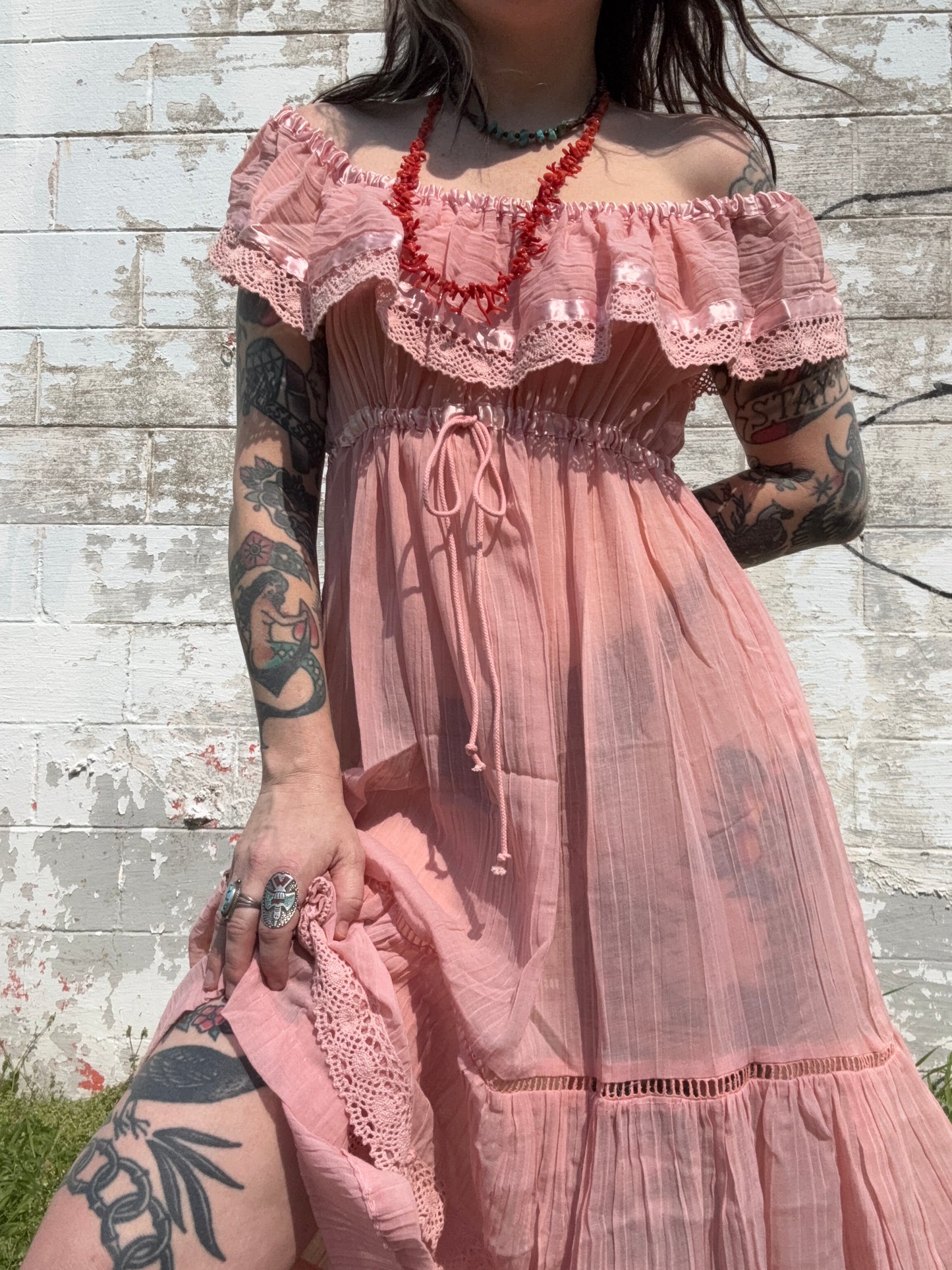 1970s Young Edwardian Bohemian Midi Dress