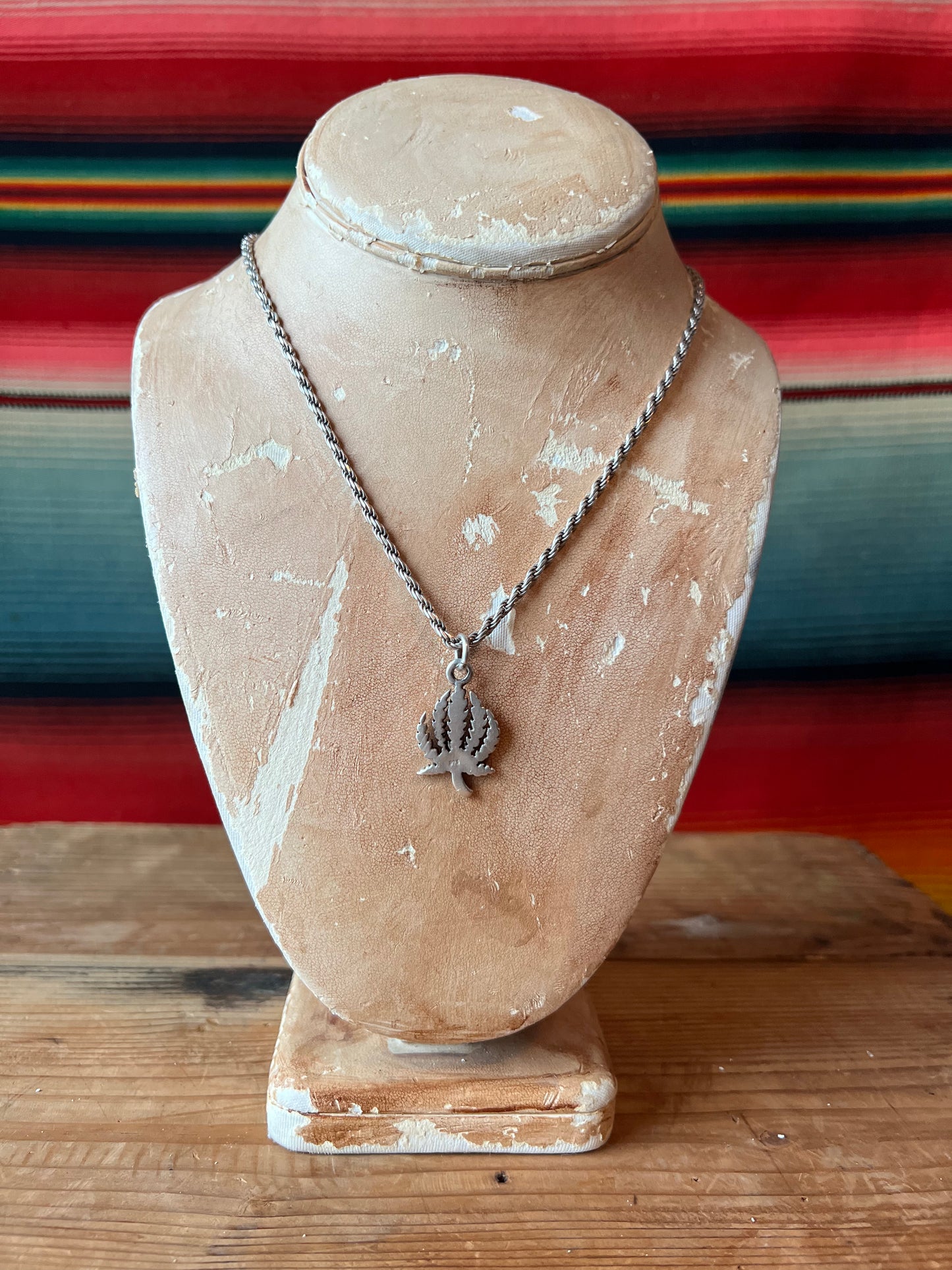 Pot Leaf and Sterling Rope Chain Necklace