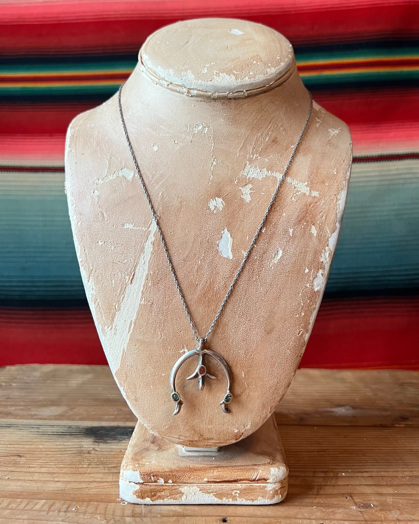 Crushed Turquoise and Coral Naja Charm with Sterling Chain