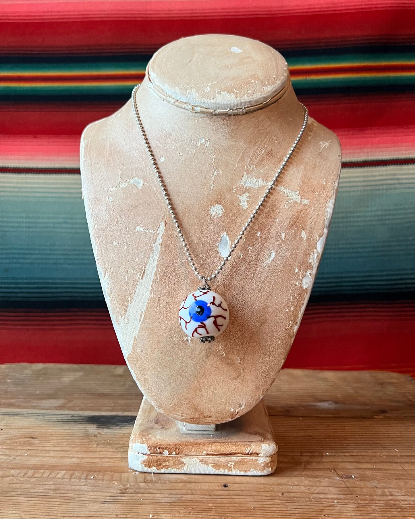 Eyeball Charm and Sterling Italian Ball Chain Necklace