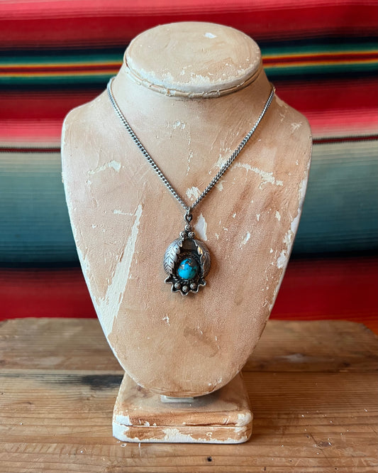 Vintage Sterling and Turquoise Charm with Curb Link Sterling Necklace