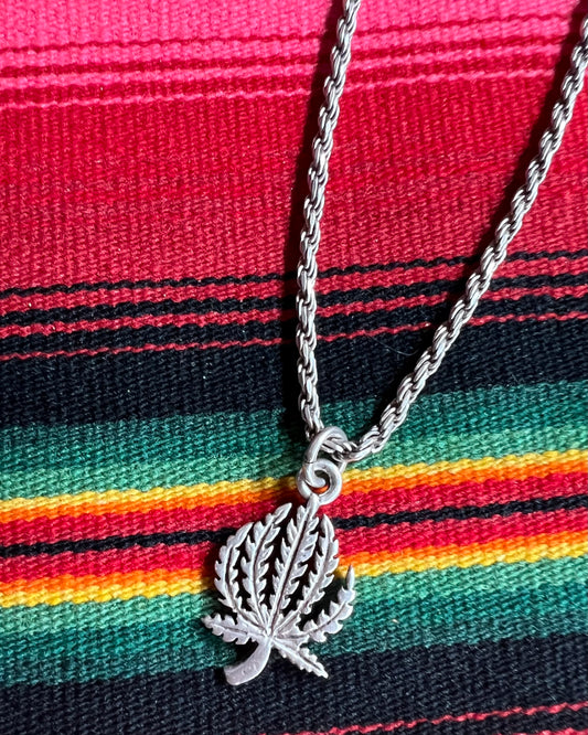 Pot Leaf and Sterling Rope Chain Necklace