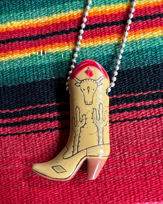 Cowgirl Boot Charm and Sterling Ball Chain Necklace