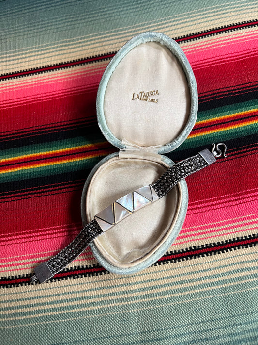 Mother of Pearl Sterling Woven Bracelet and S Clasp