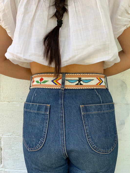Leather Navajo Beaded Belt