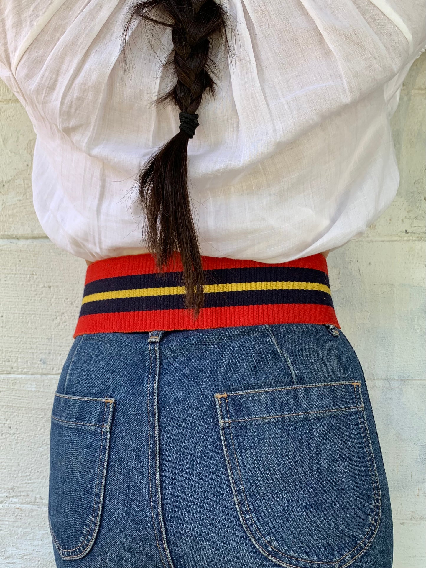 Vintage Red, Yellow, and Navy Thick Stretch Belt