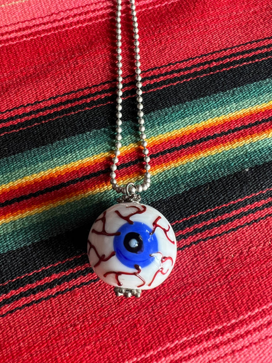 Eyeball Charm and Sterling Italian Ball Chain Necklace