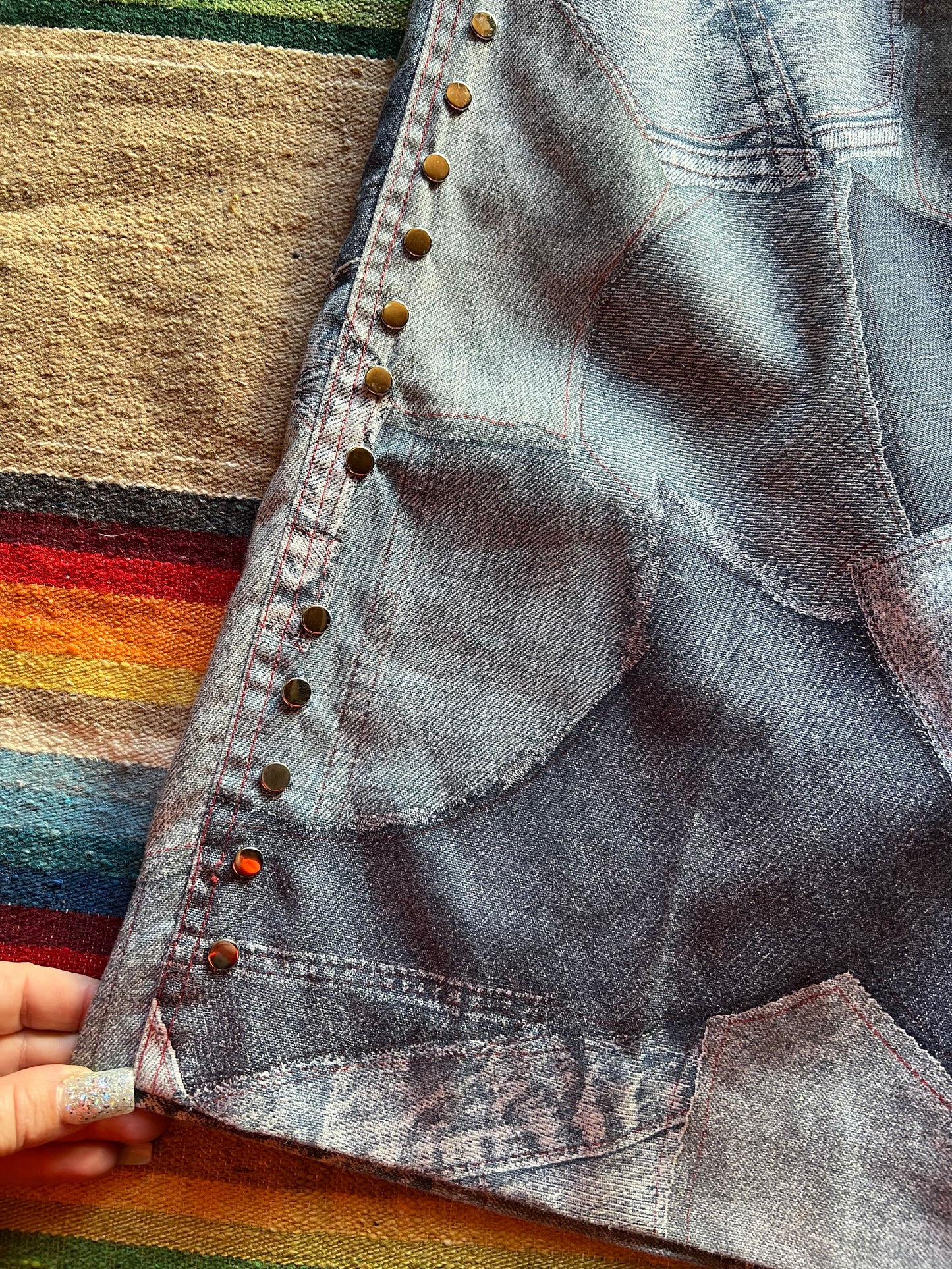 Stunning Patched Denim Set with Studding Detail