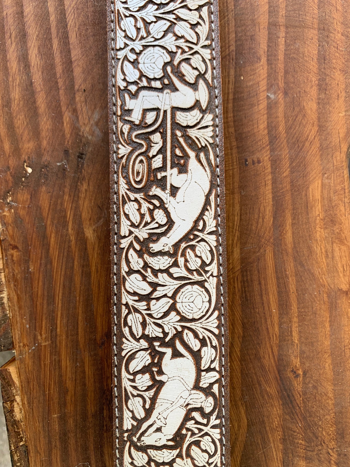 Vintage White Tooled Leather Belt