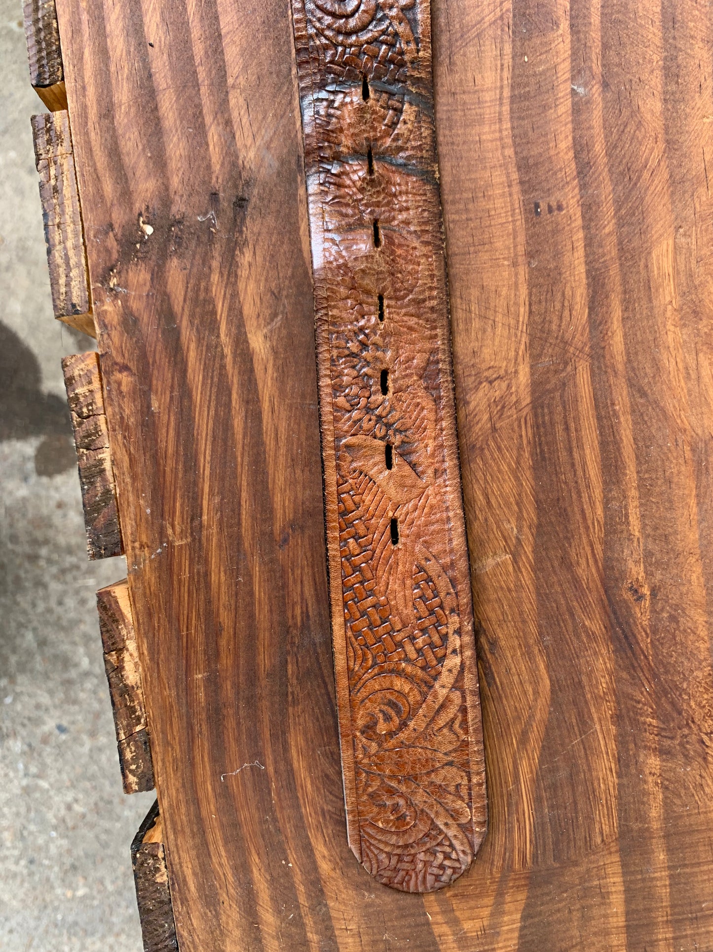 Brown Tooled Leather Belt with Eagle Design