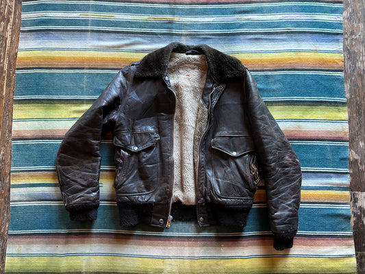 1960s Fleece Lined Leather Bomber AS IS